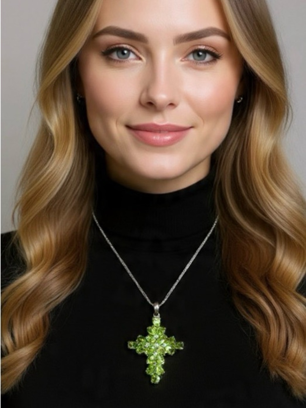 Large 925 Peridot Cross Pendant Necklace